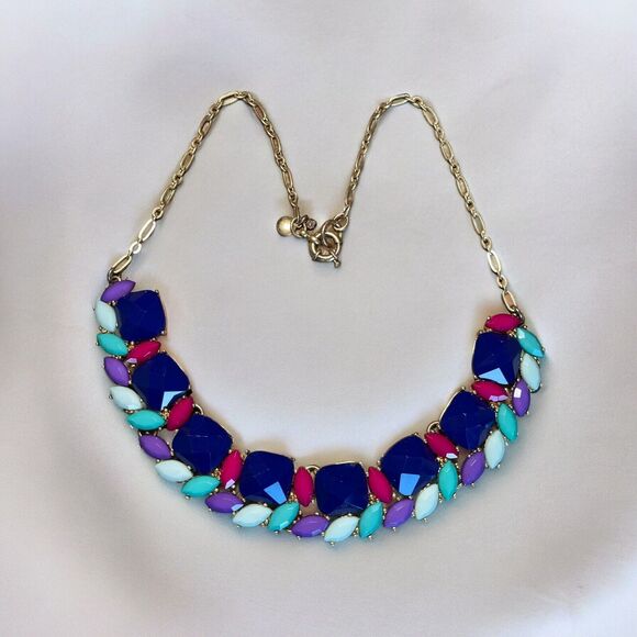 J. Crew Retired Multicolored Calypso Acrylic Rhinestone Statement Bib Necklace - Picture 5 of 5